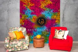 بکدراپ تپستری هندی طرح OM مولتی کالر (روتختی دو نفره) کد 446