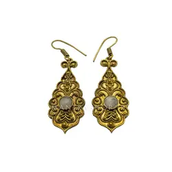 گوشواره برنجی دست ساز هندی با سنگ طبیعی کد 1219