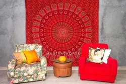 بکدراپ تپستری هندی طرح ماندالا قرمز (روتختی دو نفره) کد 250