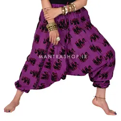 شلوار فاق بلند هندی بنفش طرح فیل درشت - کد 814
