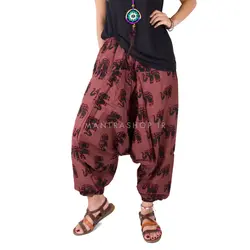 شلوار فاق بلند هندی طرح فیل قهوه ای