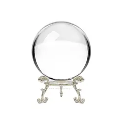 گوی کریستال K9 شفاف همراه با پایه فلزی نقره ای - قطر 80 میلیمتر