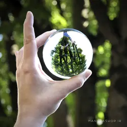 گوی کریستال K9 شفاف همراه با پایه فلزی طلایی- قطر 80 میلیمتر