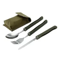 ست قاشق چنگال مسافرتی تاشو طرح ارتشی سبز