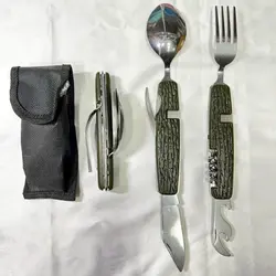 ست قاشق چنگال و کارد مسافرتی تاشو چند کاره