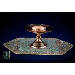 شیرینی خوری پایه دار مس و خاتم کاری کد 46