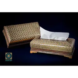 ست جعبه دستمال کاغذی و جعبه کارد و چنگال خاتم کاری کد 48