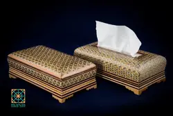 ست جعبه دستمال کاغذی و جعبه کارد و چنگال خاتم کاری کد 48