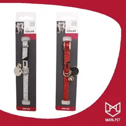 قلاده گربه M-PETS چرمی طرح دار قرمز | مایاپت