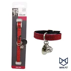 قلاده گربه M-PETS چرمی طرح دار قرمز | مایاپت