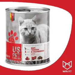کنسرو گربه یو اس پت گاو و گوزن و زغال اخته 400 گرم | مایاپت