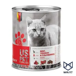 کنسرو گربه یو اس پت گاو و گوزن و زغال اخته 400 گرم | مایاپت