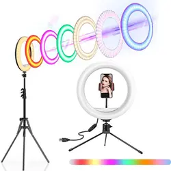 رینگ لایت مولتی کالر مدل RGB سایز 30 سانتی متری همراه با سه پایه