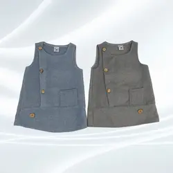 سارافان پشمی دخترانه،طوسی ،سه دکمه در جلو ،تک جیب در بغل آستین حلقه ای