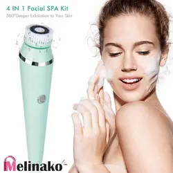 دستگاه فیس براش 4 کاره ضد آب شارژی مدل 2021 Beauty Machine Exfoliating Spa Kit Facial Cleansing Brush With Base