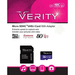 کارت حافظه microSDHC وریتی مدل کلاس 10 استاندارد U3 سرعت 80MBps همراه با آداپتور SD ظرفیت 16 گیگابایت