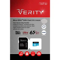 کارت حافظه microSDHC وریتی مدل کلاس 10 استاندارد U1 سرعت 65MBps همراه با آداپتور SD ظرفیت 16 گیگابایت