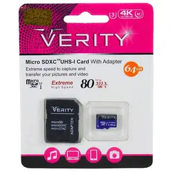 کارت حافظه microSDXC وریتی مدل Extreme کلاس 10 استاندارد UHS-I U3 سرعت 80MBps ظرفیت 64 گیگابایت به همراه آداپتور SD
