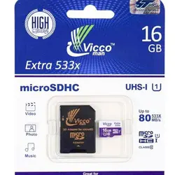 کارت حافظه microSDHC ویکومن مدل 533X کلاس 10سرعت ظرفیت 16 گیگ