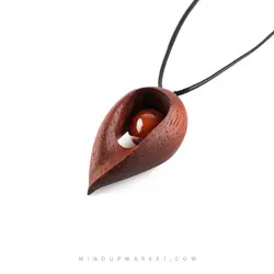 گردنبند قطره (چوب رز وود و عقیق سلیمانی 18 میلیمتری)