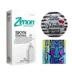 کاندوم زنون مدل SKIN CONTROL بسته 12 عددی  به همراه کاندوم کاپوت مجموعه 2 عددی