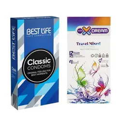 کاندوم بست لایف مدل Classic بسته 12 عددی به همراه کاندوم ایکس دریم مدل Travel Mixed بسته 12 عددی