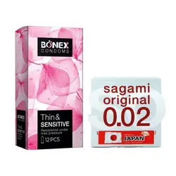 کاندوم ساگامی مدل Normal به همراه کاندوم بونکس مدل Thin & Sensitive بسته 12 عددی