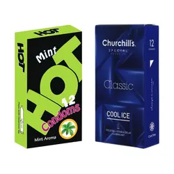 کاندوم چرچیلز مدل Cool Ice بسته 12 عددی به همراه کاندوم هات مدل Mint بسته 12 عددی