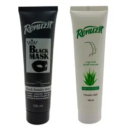 ماسک صورت رینو زیت مدل Black Mask حجم 100 میلی لیتر به همراه ماسک صورت مدل آلوئه ورا حجم 100 میلی لیتر