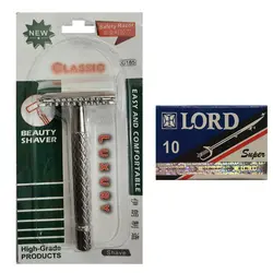 خود تراش کلاسیک مدل 001 به همراه تیغ یدک لرد بسته 10 عددی