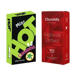کاندوم چرچیلز مدل Hot Gel بسته 12 عددی به همراه کاندوم هات مدل Mint بسته 12 عددی