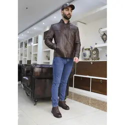 کاپشن چرم مردانه قهوه ای کد11405