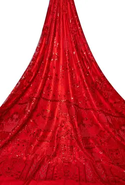 پارچه مدل تور اصل کار شده با منجوق و ملیله اصل و پولک نامرئی قواره 3/25 سانتی متر