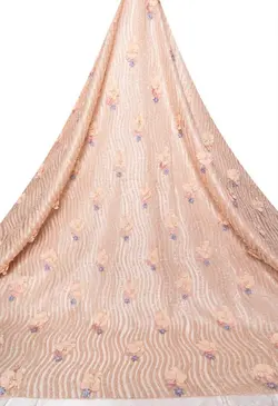 پارچه مدل کار شده با ملیله اصل چک و شکوفه های حریر قواره 3/25 سانتی متر