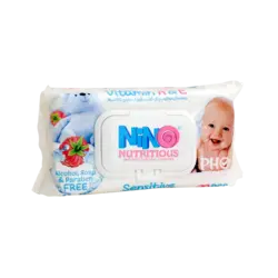 دستمال مرطوب پاک کننده کودک نینو حاوی کالاندولا با اسانس تمشک ۷۰ عددی