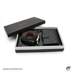 ست کیف پول و کمربند چرم شترمرغ mrc1211-13