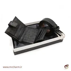 ست کیف پول و کمربند چرم شترمرغ mrc1211-13