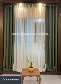 پرده آماده کتان گارنت سبز چمنی