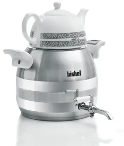 سماور روگازی استیل با قوری چینی بیشل مدل BL-KT-005