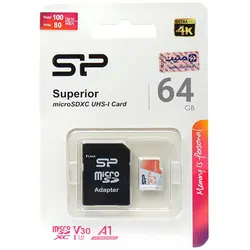 خرید کارت حافظه 64 گیگابایت 100MBps سیلیکون پاور Superior با آداپتور - نارستان