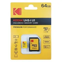 خرید کارت حافظه MicroSDXC کداک مدل Premium Performance کلاس 10 استاندارد UHS-I U1 سرعت 85MBps ظرفیت 64 گیگابایت به همراه آداپتور SD - نارستان
