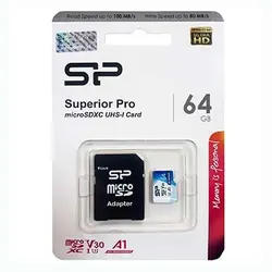 خرید کارت حافظه microSDXC سیلیکون پاور مدل Superior Pro کلاس 10 استاندارد UHS-I U3 سرعت 100MBps ظرفیت 64 گیگابایت به همراه آداپتور SD - نارستان