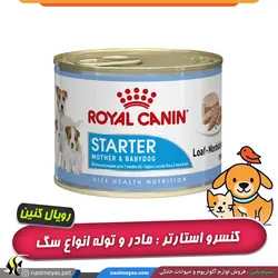 کنسرو استارتر سگ باردار و توله رویال کنین