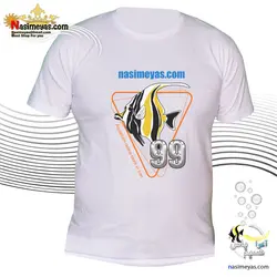 تیشرت سفید طرح ماهی موریش نسیم یاس