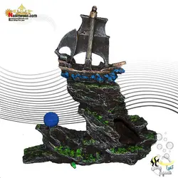 دکور آکواریوم طرح صخره و قایق کد ۲۰۷