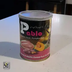 کنسرو مادر و بچه گربه با مرغ و اردک و کدو 400 گرمی پابلو