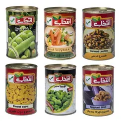 کنسرو نخود سبز، لوبیا سبز، ذرت شیرین، عدسی، خوراک بادمجان، و سبزی مخلوط انتخاب - 420 گرم مجموعه 6 عددی 🟢 قیمت : 0 تومان - فروشگاه آنلاین نیک سرا