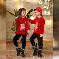 بلوز شلوار مخمل دخترانه مدل گوزن مناسب یلدا