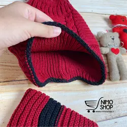 کلاه گوش گیر بافت با رینگ گردنی بچه گانه پوم دار