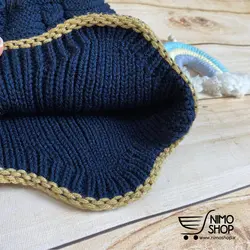 کلاه گوش گیر بافت با رینگ گردنی بچه گانه پوم دار